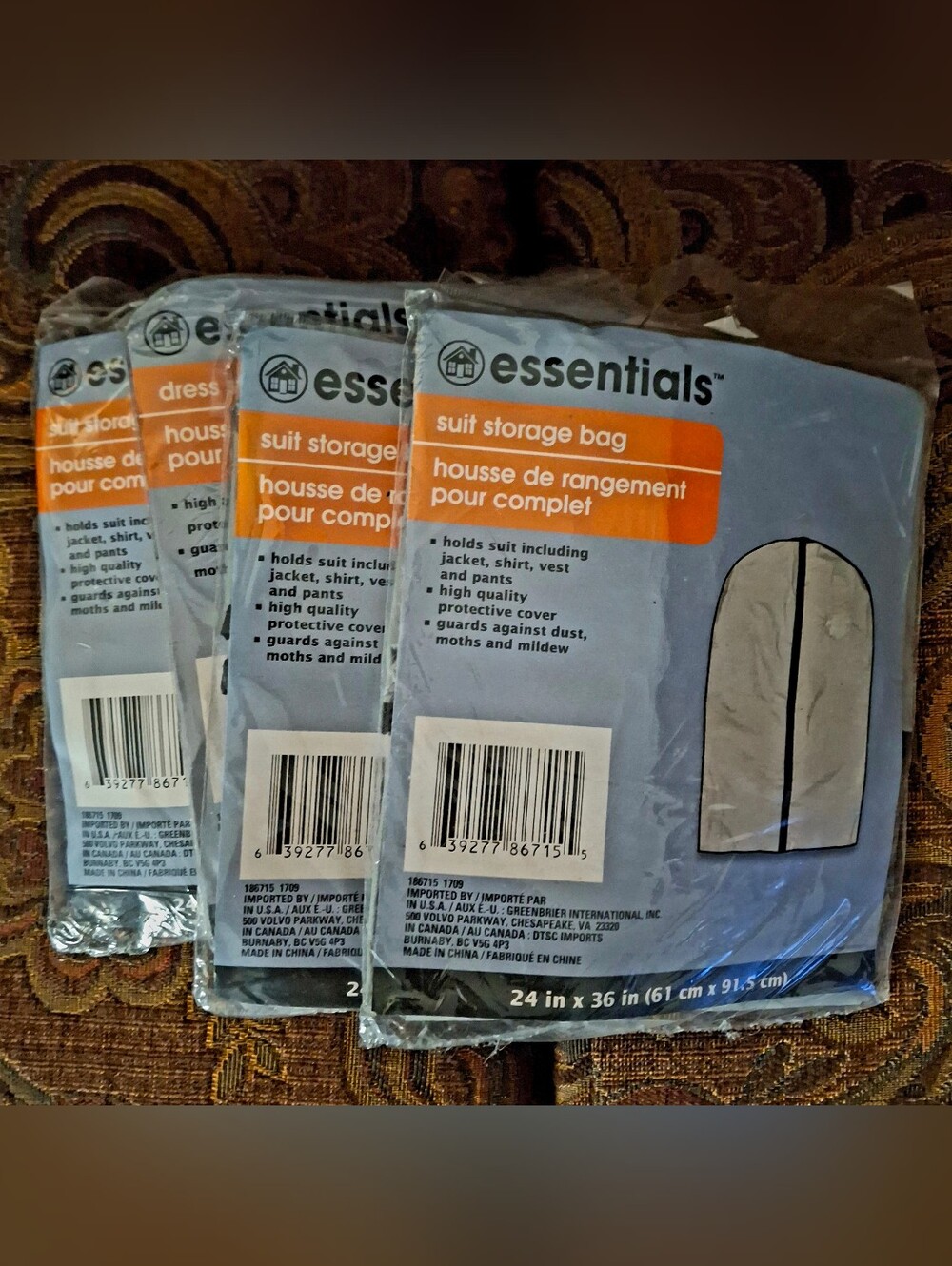 Essentials Light Gray Suit Storage Bags - 4 Pack